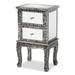 Baxton Studio Wycliff Industrial Glam and Luxe Silver Finished Metal and Mirrored Glass 2-Drawer End Table