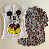 Disney Tops | Disney Mickey Mouse Minnie White Grey T-Shirts Lot Of 2 Sz. Xs-M | Color: Gray/White | Size: S