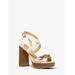 Michael Kors Kailey Embellished Logo and Leather Platform Sandal Natural 7