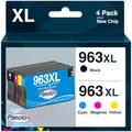 Paeolos 963XL Ink Cartridges Multipack Remanufactured for HP 963 XL 963XL Multipack Compatible for HP OfficeJet Pro 9010 9020 9015 9025 9012 9016 9018 9019 Printer Black Cyan Magenta Yellow 4 Packs
