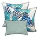 Azure Crayon Indoor/Outdoor, Zippered Pillow Cover with Insert, Set of 2 Large & 1 Lumbar, Blue, Seafoam, Aqua