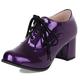 MJIASIAWA Women Lace Up Fashion Block Heels Patent Court Shoes Office Oxfords Chunky Round Toe Party Dress Pumps Purple Size 10.5 UK/48 Asian