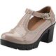 DADAWEN Women's T-Strap Platform Court Shoes Mid Heel Mary Jane Oxfords Dress Shoes Apricot 8 UK