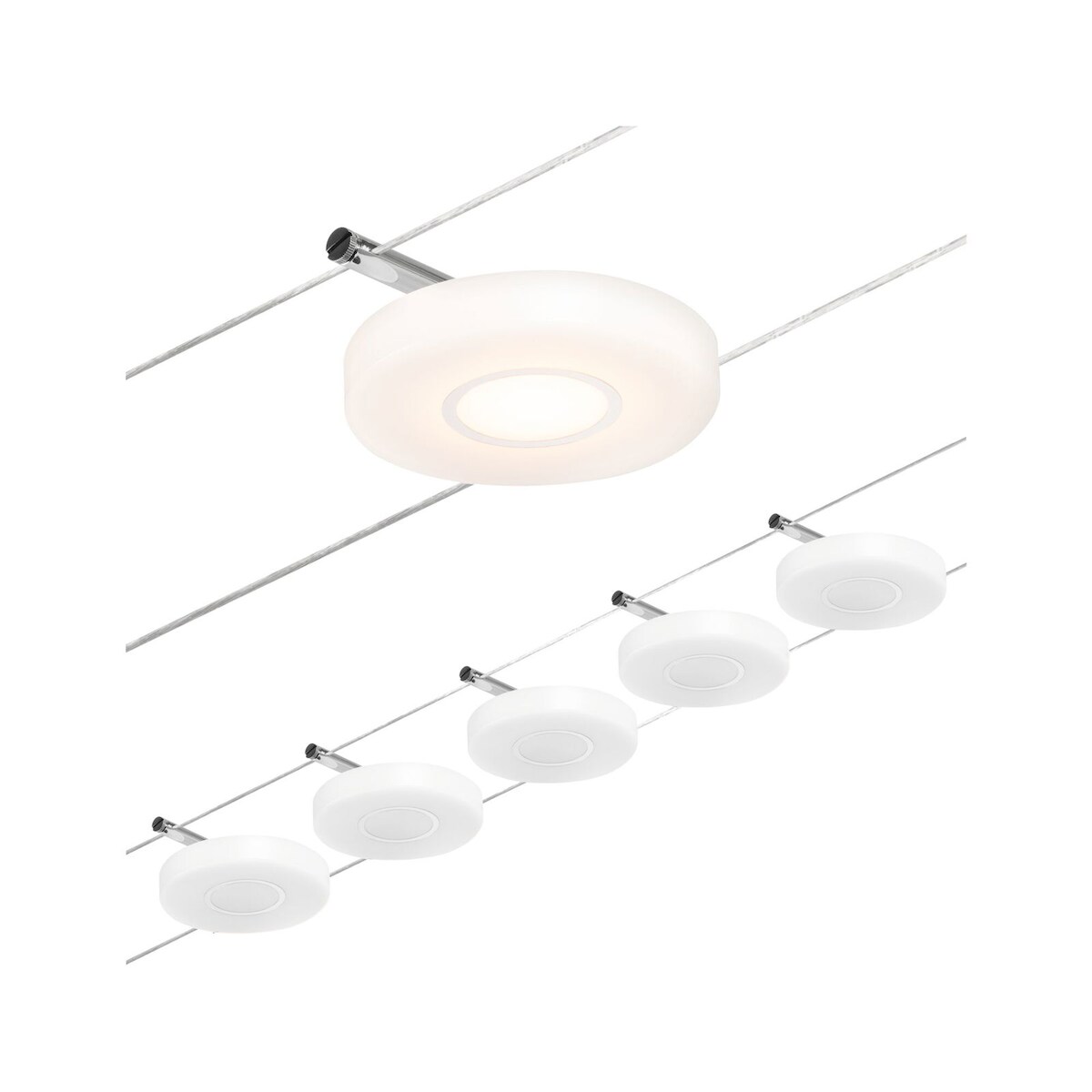 Paulmann CorDuo LED Seilsystem DiscLED Basisset 5x200lm 5x4,5W 3000K 230/12V Chrom matt#Chrom 94426 Image