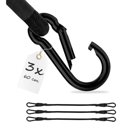 3x Spanngummi mit Karabiner 60cm in Schwarz Latex Spanngurte Gepäckspanner Image