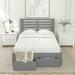 Full Size Platform Bed with Two Drawers, White/Grey