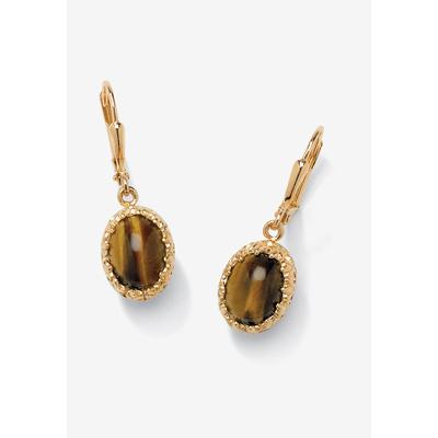 Women's Yellow Gold-Plated Drop Earrings (12X10Mm) Genuine Tiger'S Eye by PalmBeach Jewelry in Brown