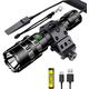 LUXJUMPER Tactical Torch, 5000 Lumen Super Bright LED Torch Rechargeable 5 Modes Flashlight Torches with Picatinny Offset Mount and Pressure Switch, USB Cable Rechargeable Battery Include