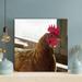 Gracie Oaks Brown & Red Rooster Standing On Brown en Fence During Daytime - 1 Piece Square Graphic Art Print On Wrapped Canvas Canvas | Wayfair