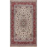 Wool/ Silk Floral Isfahan Persian Area Rug Hand-knotted Carpet - 6'10" x 10'4"