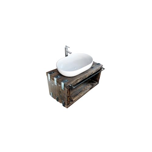 Waschbeckenschrank (Natur, 60×38 cm H=40 cm) BORYSLAW-Bad Badmöbel Waschtisch Waschbecken Hängeschrank Unterschrank Massivholz Loft Handmade Vintage