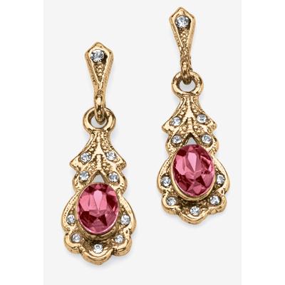 Women's Gold Tone Antiqued Oval Cut Simulated Birthstone Vintage Style Drop Earrings by PalmBeach Jewelry in October