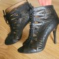 Nine West Shoes | Nine West Lazer Cut Lace Black Leather Booties | Color: Black | Size: 8