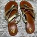 Tory Burch Shoes | Nwot Tory Burch Gold Metallic Multi Strap Flat Sandals. Size 7.5 | Color: Gold/Tan | Size: 7.5
