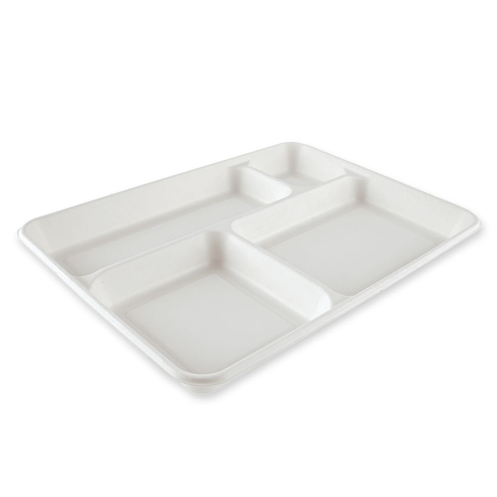 Bio Tablett 4-geteilt aus Zuckerrohr Farbe Weiss 27x37x3,6 cm 20 Stück Image