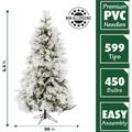 6.5-Ft. Flocked Snowy Pine Christmas Tree with Smart String Lighting - Fraser Hill Farm FFSN065-3SN