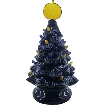 2-Ft. Tall Pre-Lit Retro Tree with Vintage Bulbs and Pumpkin Topper - Indoor or Covered Outdoor Halloween Decoration - Haunted Hill Farm FFRS024-1TRE-BLK
