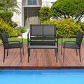 Latitude Run® 4 Pieces Outdoor Garden Patio Conversation Sets w/ Lawn Chairs & Glass Coffee Table () Metal in Black | Wayfair