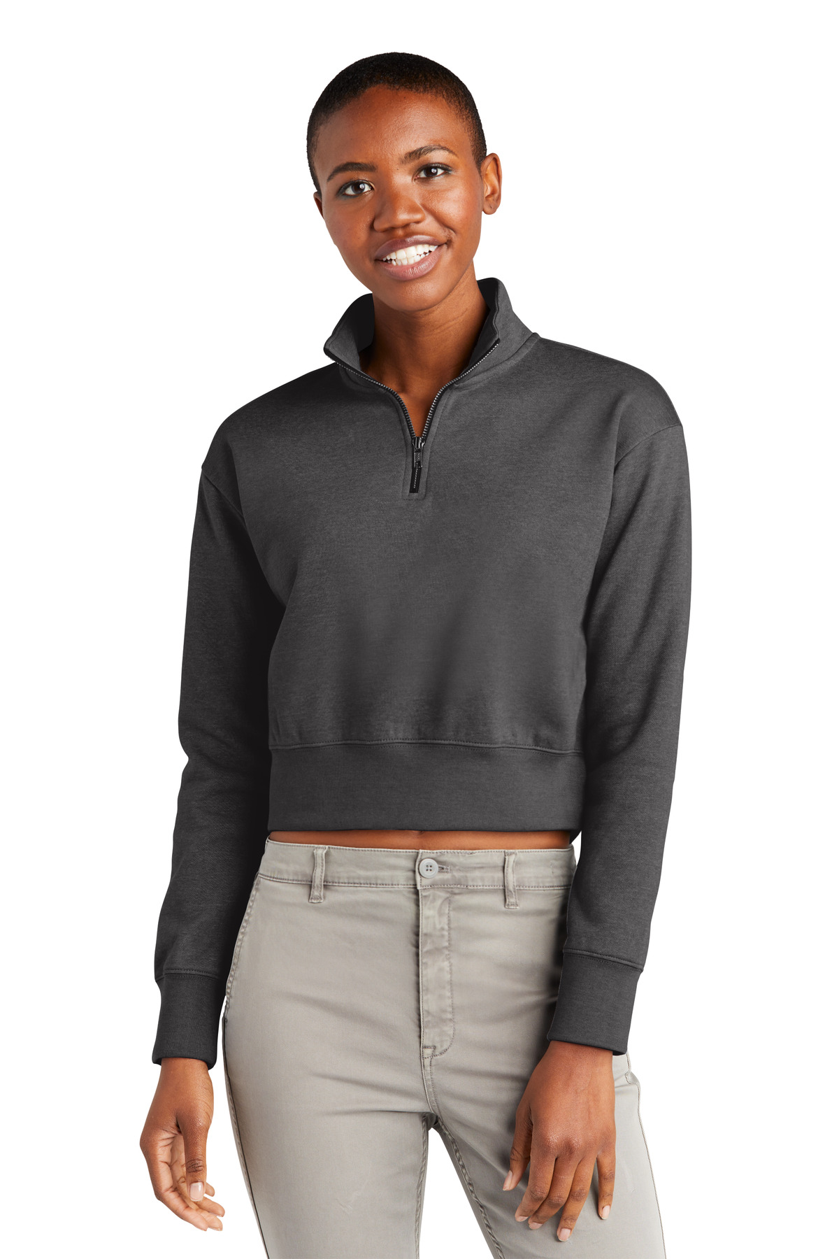 District DT6111 Women's V.I.T. Fleece 1/2-Zip T-Shirt in Heathered Charcoal size 4XL | Cotton/Polyester Blend