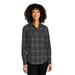 Port Authority LW672 Women's Long Sleeve Ombre Plaid Shirt in Deep Black size Large | Cotton/Polyester/Spandex
