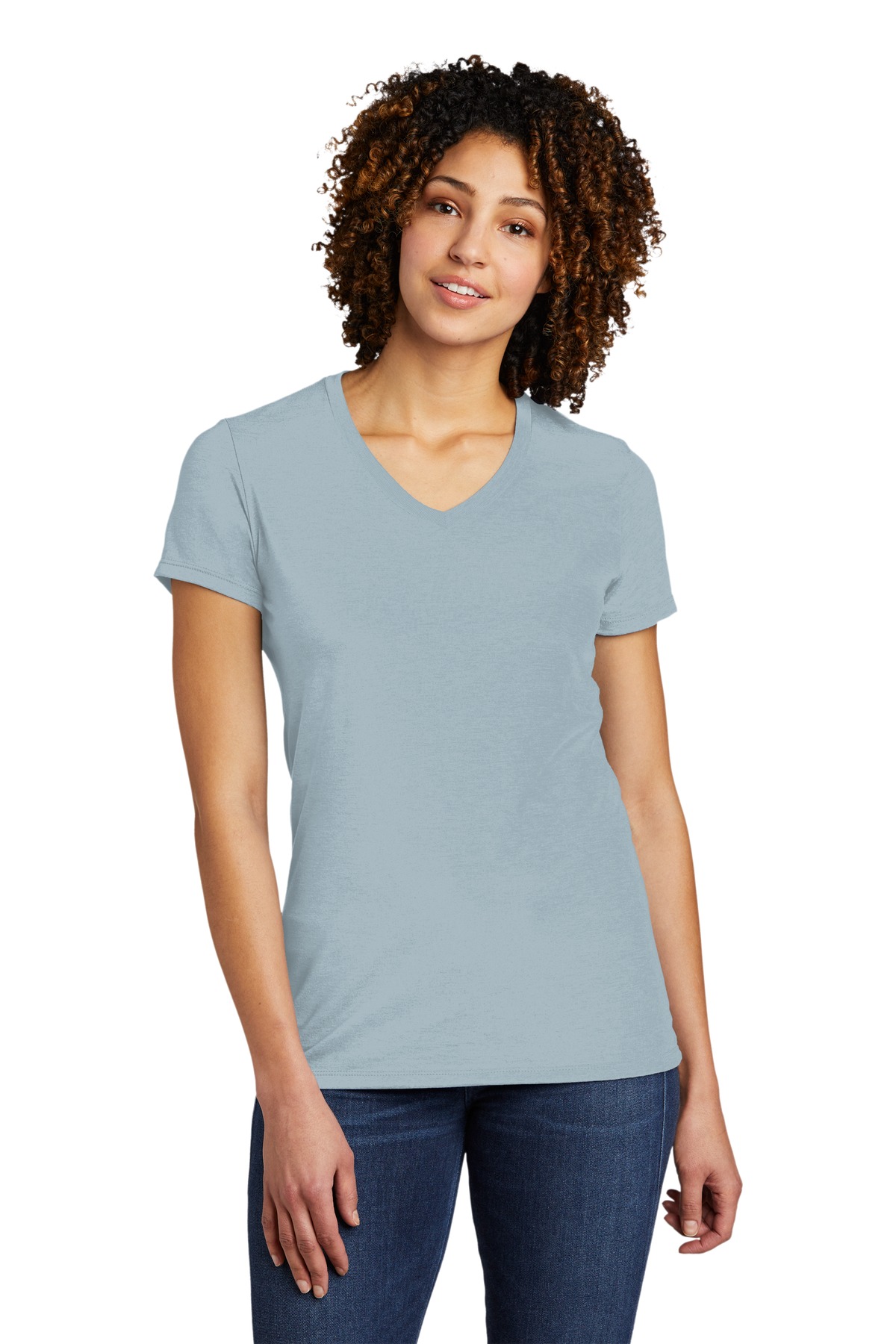 Allmade AL2018 Women's Tri-Blend V-Neck Top in I Like You Blue size Small | Triblend