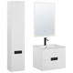 3-teiliges Badmöbel Set Weiß mit Keramikbecken Wandmontierter Waschtisch Hochschrank LED-Spiegel Rechteckig für Badezimmer Modern Exklusiv