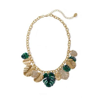 Boston Proper - Palm Leaf Statement Necklace - Green Multi -