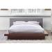 Halper Modern Queen Size Walnut Wooden Bed with Grey Fabric Upholstered Headboard