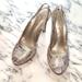 Jessica Simpson Shoes | Champagne Snakeskin Slingback Peep-Toe 4" Stacked Heels 7.5- Jessica Simpson | Color: Gold/Silver | Size: 7.5