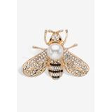 Women's Goldtone Bee Pin Round Simulated Pearl And Round Crystals Jewelry by PalmBeach Jewelry in Pearl