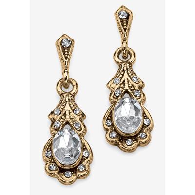 Women's Gold Tone Antiqued Oval Cut Simulated Birthstone Vintage Style Drop Earrings by PalmBeach Jewelry in April