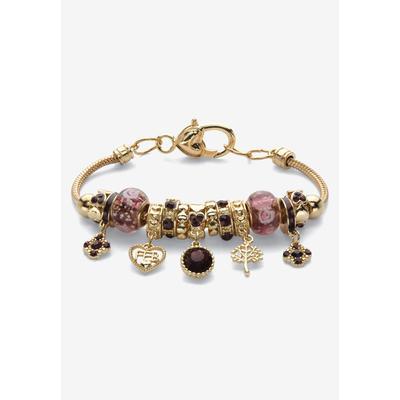 Women's Goldtone Antiqued Birthstone Bracelet (13mm), Round Crystal 8 inch Adjustable by PalmBeach Jewelry in February