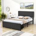 Isabelle & Max™ Platform Bed, Metal Bed Frame w/ A Big Drawer Upholstered/Linen in Gray/Black | 40 H x 56 W x 77 D in | Wayfair