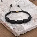 Bracelet Tressé en Tourmaline Noire Naturelle pour Femme N0456AMI Perles Tissées à la Main