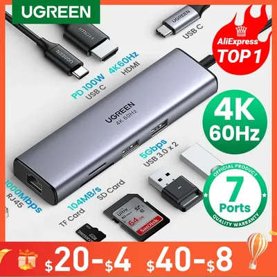 UGREEN – Adaptateur USB type-c vers HDMI 2.0 RJ45 USB 3.0 et PD 100 W accessoire/ hub 4K 60 Hz