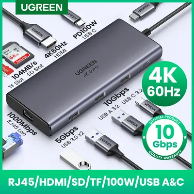 UGREEN – Adaptateur USB type-c vers HDMI 2.0 RJ45 USB 3.0 et PD 100 W accessoire/ hub 4K 60 Hz