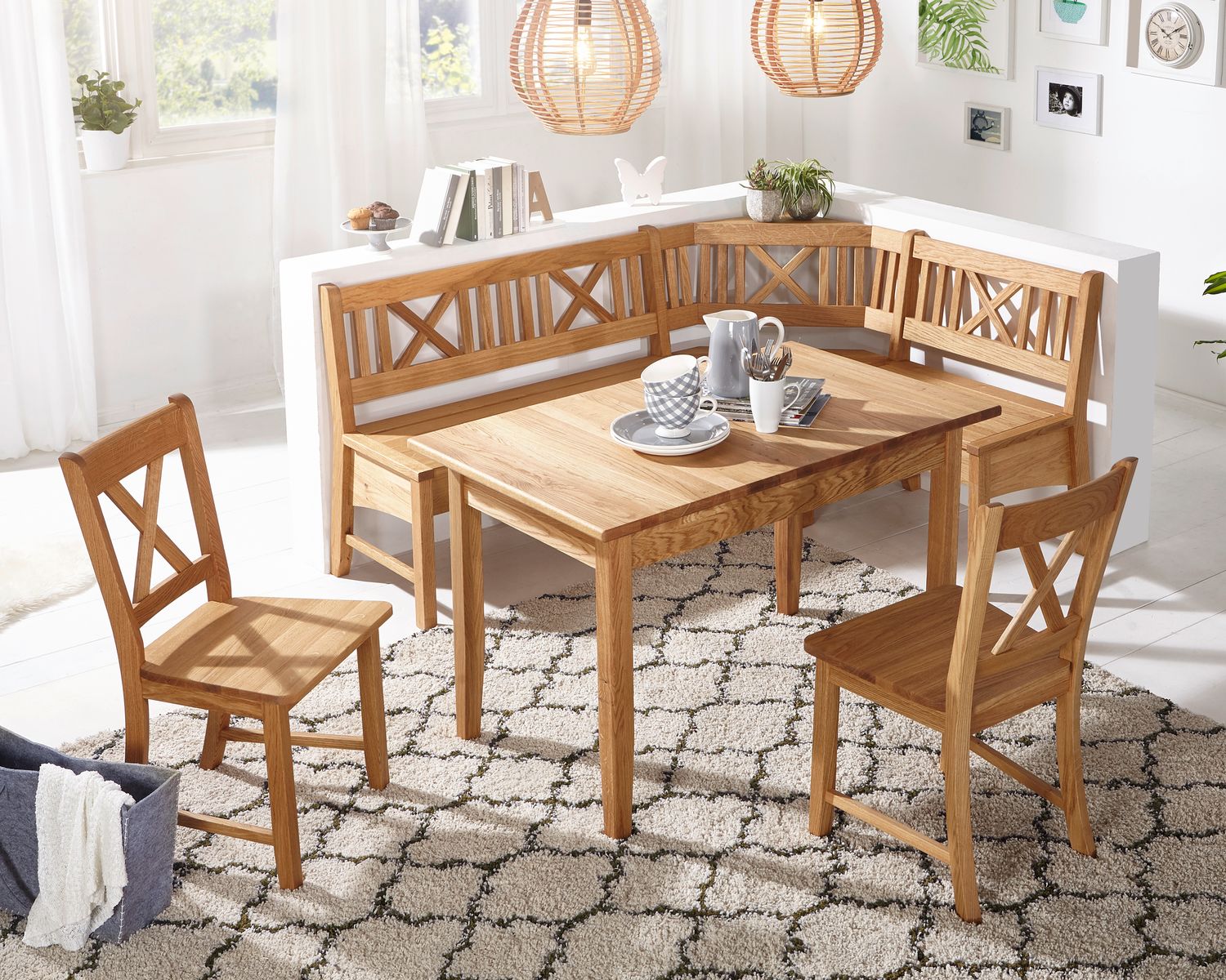 Schösswender »Königsee« Eckbankgruppe Wildeiche massiv Eckbank / 2 Stühle / Vierfußtisch / ohne Auszug / ohne Sitzkissen