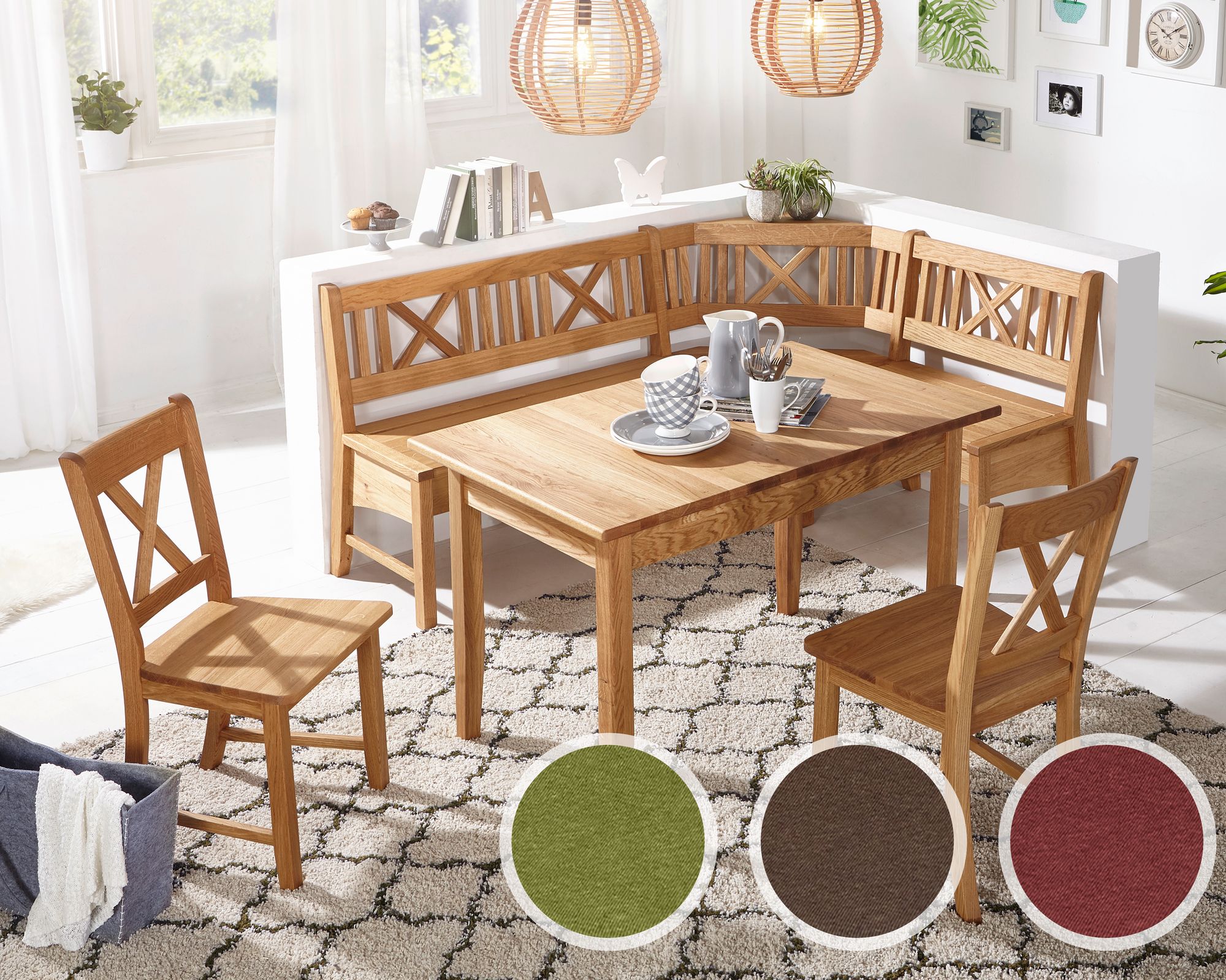 Schösswender »Königsee« Eckbankgruppe Wildeiche massiv Eckbank / 2 Stühle / Vierfußtisch / mit Auszug / Tiago 9591 dunkelbraun