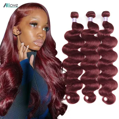 Allove – tissage en lot brésilien Remy naturel Body Wave rouge bordeaux 99J Extensions de cheveux