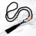 Collier de perles Mala 7 Chakra Reiki pierre naturelle Onyx Agates pompon noué colliers de la