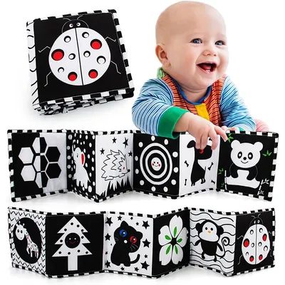 Livre en tissu Montessori pour bébés noir et blanc tour de lit pour nouveau-né livre silencieux