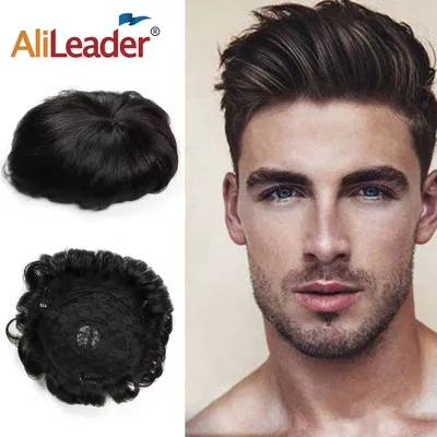 Alileader – perruque noire naturelle avec Clip Extension capillaire pour homme postiche Mini faux