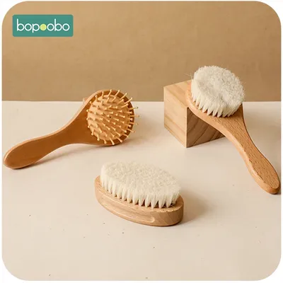 Bopoobo-Brosse en bois pour bébé peigne en laine naturelle fournitures de bain soins de la tête