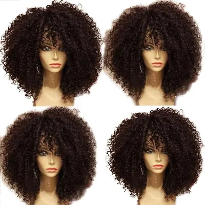 Perruques afro bouclées avec frange pour femmes perruque entièrement fabriquée à la machine