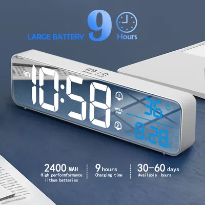 Réveil numérique à LED musique affichage de la température horloge de bureau miroir décoration