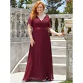 EVER PRETTY-robe de soirée bordeaux grande taille longue ligne a col en v en mousseline