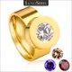 Bague de luxe en acier inoxydable zircon anneau rond en or vente en gros anneau de fiançailles