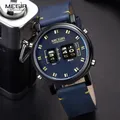 MEGIR – montre-bracelet en cuir bleu pour homme haut de gamme marque de luxe Sport militaire