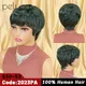 Perruque Brésilienne Naturelle Remy Coupe Courte Pixie Cheveux Humains Ondulés Noir Naturel Sans