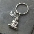 Porte-clés bouddha porte-clé fleur de Lotus porte-clé spirituel en argent